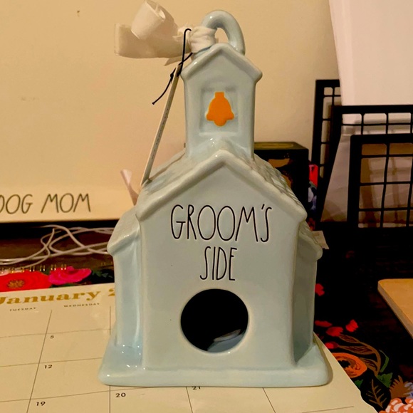 Rae Dunn wedding “grooms side” glass bird house